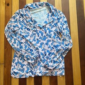 EUC Lilly Pulitzer Medium Sammy Pajama Shirt Top Dog Print Pink Blue